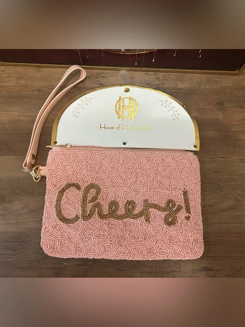 House of Harlow 1960 Pink Beaded 'Cheers' Wristlet Clutch